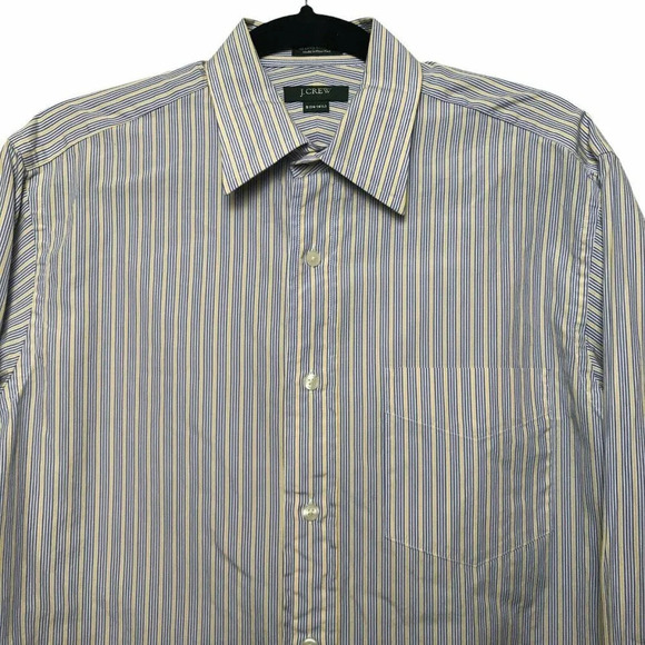 J.Crew Button Up Shirt Men's Sz S (14-14.5) Long Sleeve 2Ply Striped Blue Yellow - Picture 4 of 16